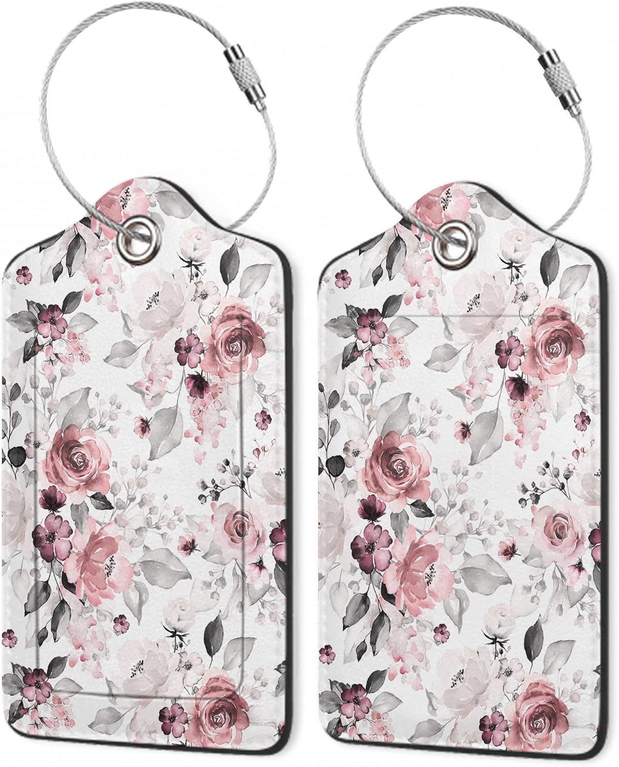 Chic Flower Luggage Tag for Suitcase Pink Rose Luggage Tag with Privacy Flap & Name ID Label & Metal Loop,Travel Suitcase Tags for Women