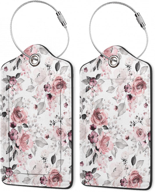 Chic Flower Luggage Tag for Suitcase Pink Rose Luggage Tag with Privacy Flap & Name ID Label & Metal Loop,Travel Suitcase Tags for Women