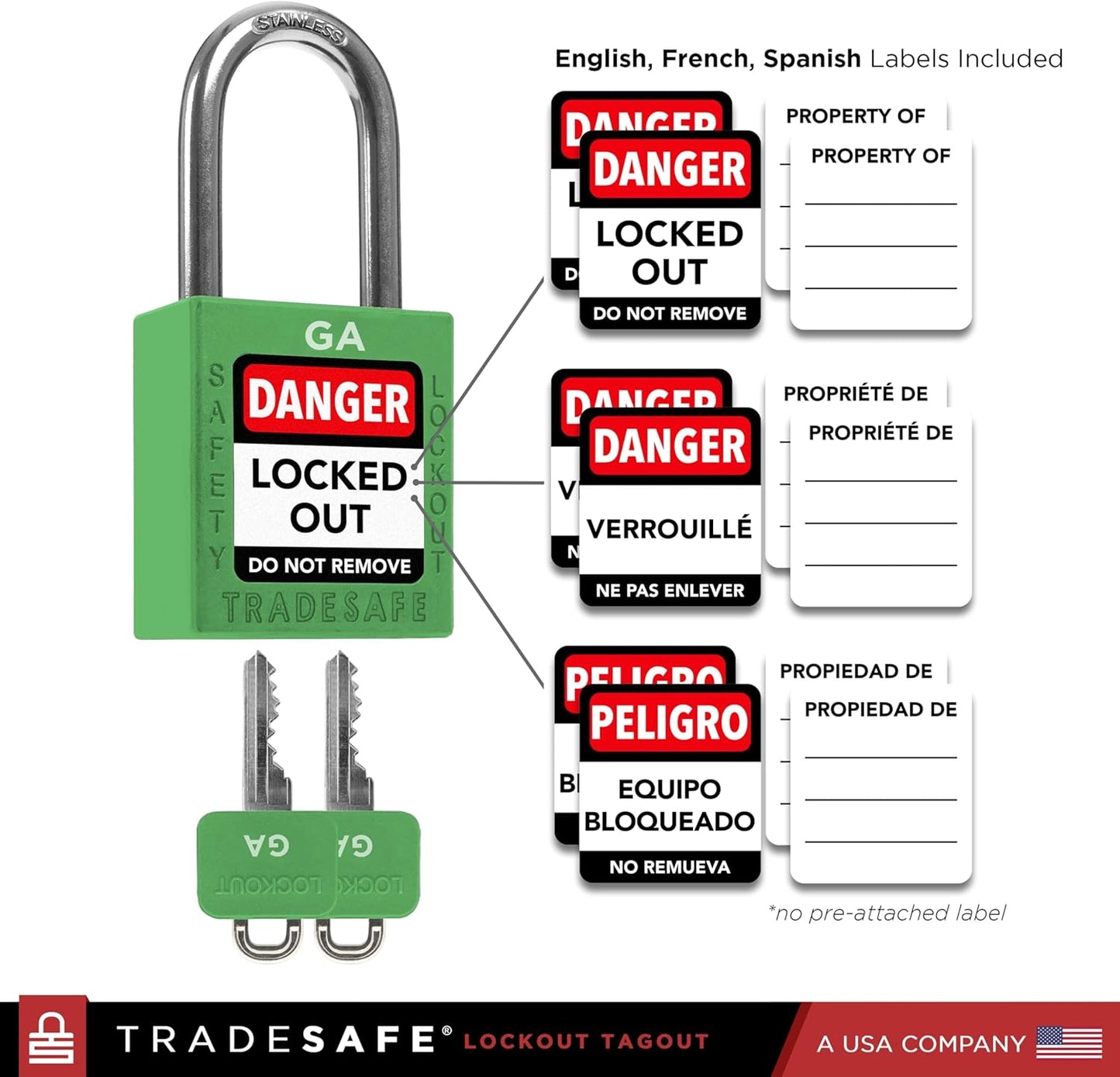 TRADESAFE Lockout Tagout Lock Sets, 10 Green Keyed Alike Unlimited Grouping Safety Padlocks, 2 Keys Per Lock, OSHA Compliant Loto Locks