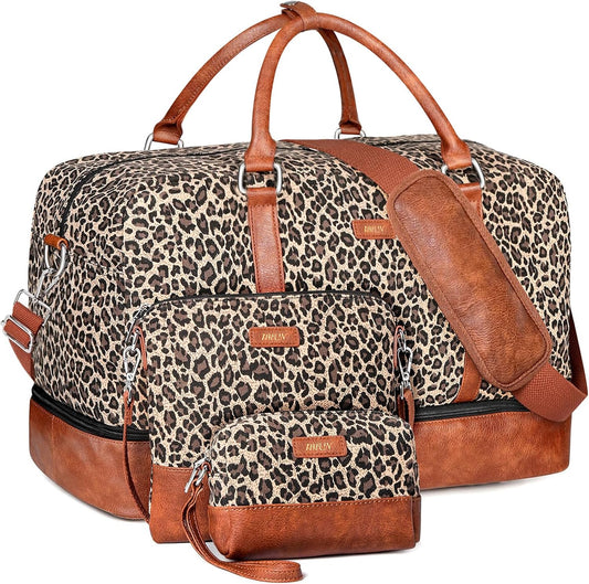IBFUN Weekender Bags for Women, 21" Weekender Travel Bag, Travel Duffle Bag with Shoe Compartment Carry on Overnight Duffel Bag for Weekend Travel Business Trip, 3PCS