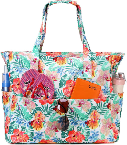Bluboon Waterproof Beach Tote Pool Bags for Women Ladies Extra Large Carry On Bag With Wet Compartment for Weekender Travel