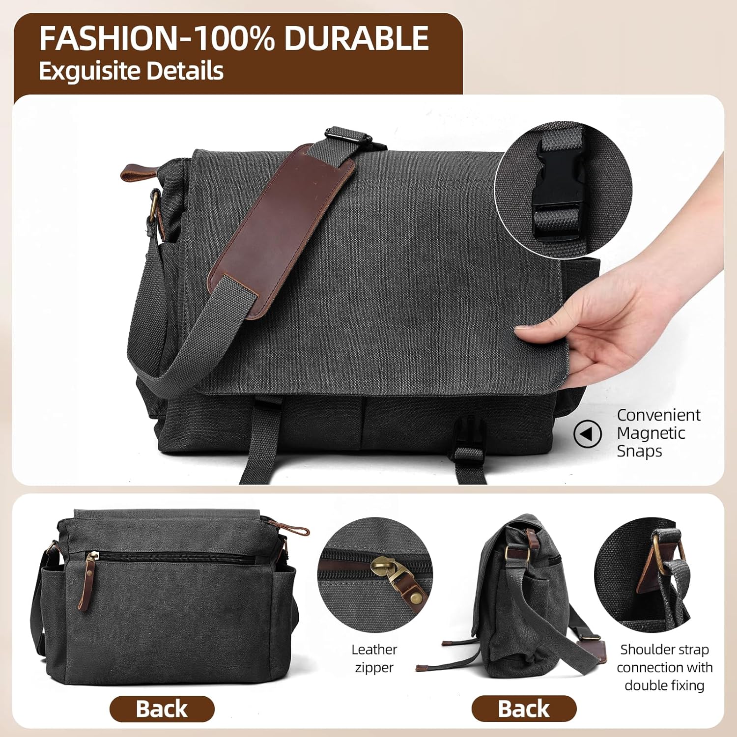 Messenger Bag for men Laptop Bag UnisexRetro Canvas Bag14-15.6 inches Casual single shoulder bag