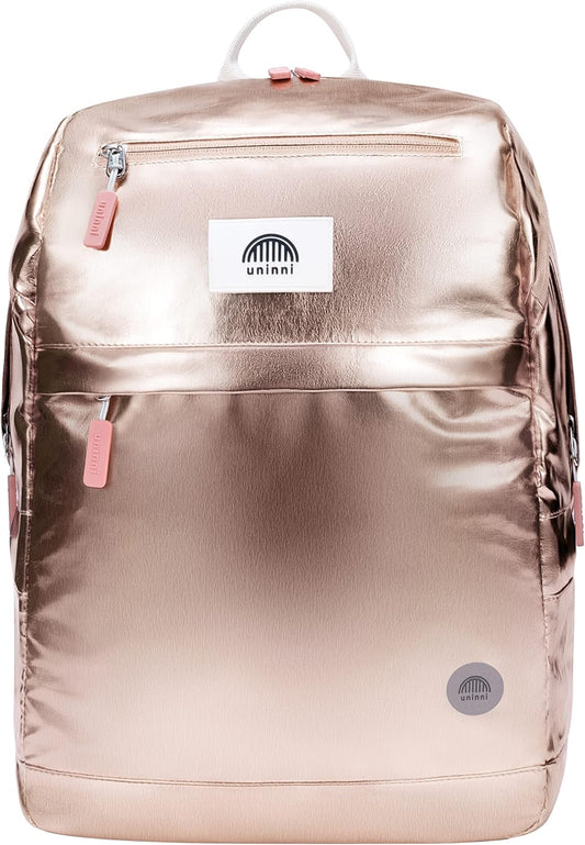 uninni 16" Kid's Backpack for Girls and Boys Age 6+ with Padded, and Adjustable Shoulder Straps. Fits for Height 3'9" Above Kids (Rose Gold)