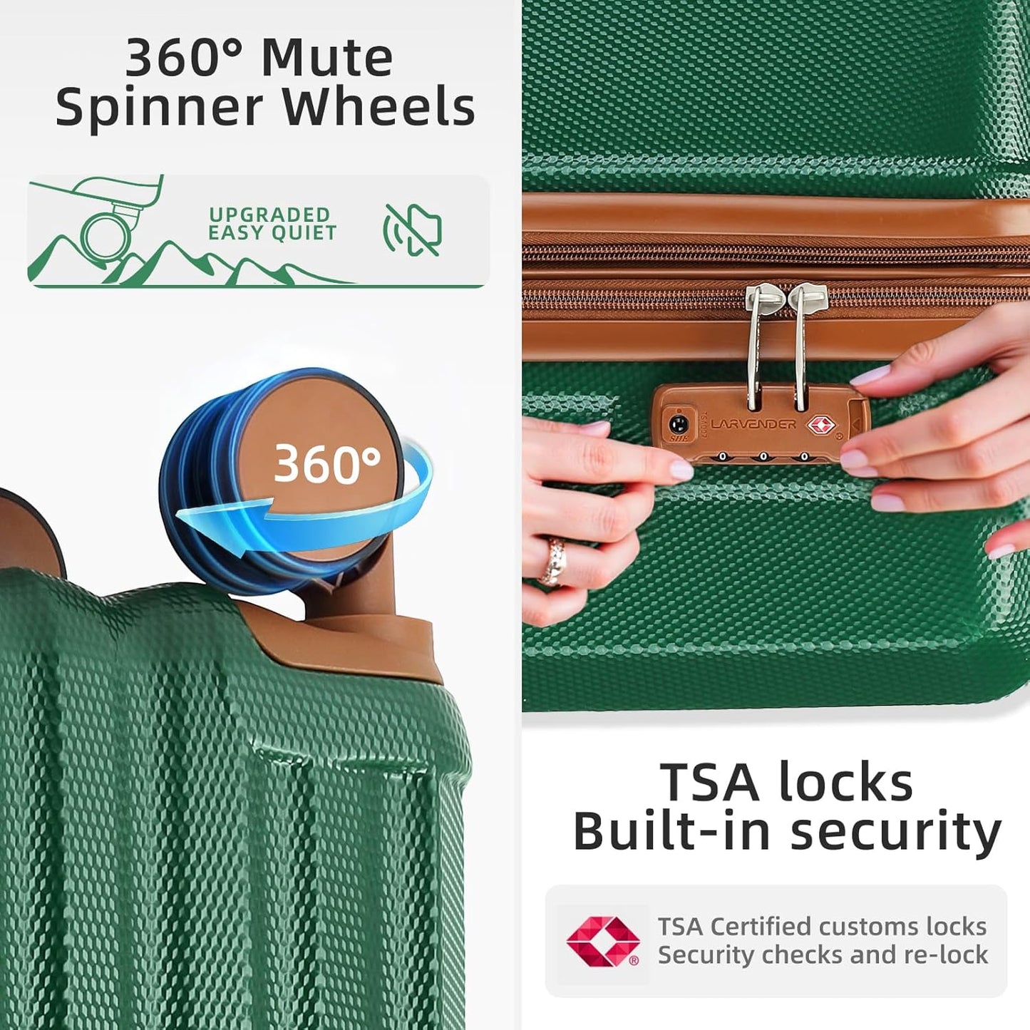 LARVENDER Luggage Set 6 Piece Large Suitcases with Wheels, Suitcase Set ABS Hard Shell Luggage Sets with Spinner Wheels, Carry On Luggage TSA Lock Travel Luggage for Men Women(Dark Green)