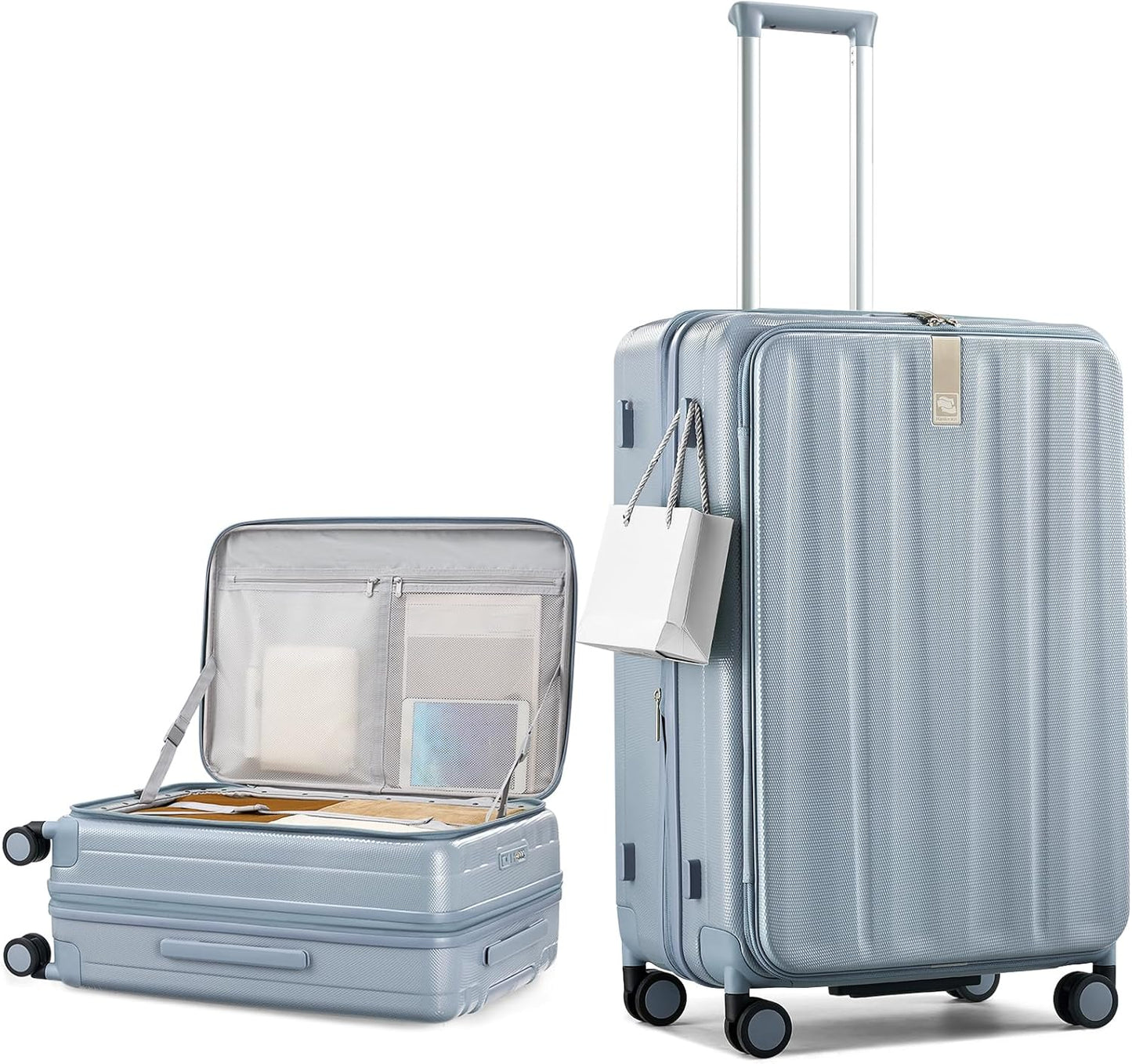 Hanke 26 Inch Expandable Luggage Top Opening Checked Bag Luggage Hard Shell Suitcases with Wheels Lightweight Travel Luggage Heavy Duty Luggage Suitcase with Lock for Woman Men-Grey