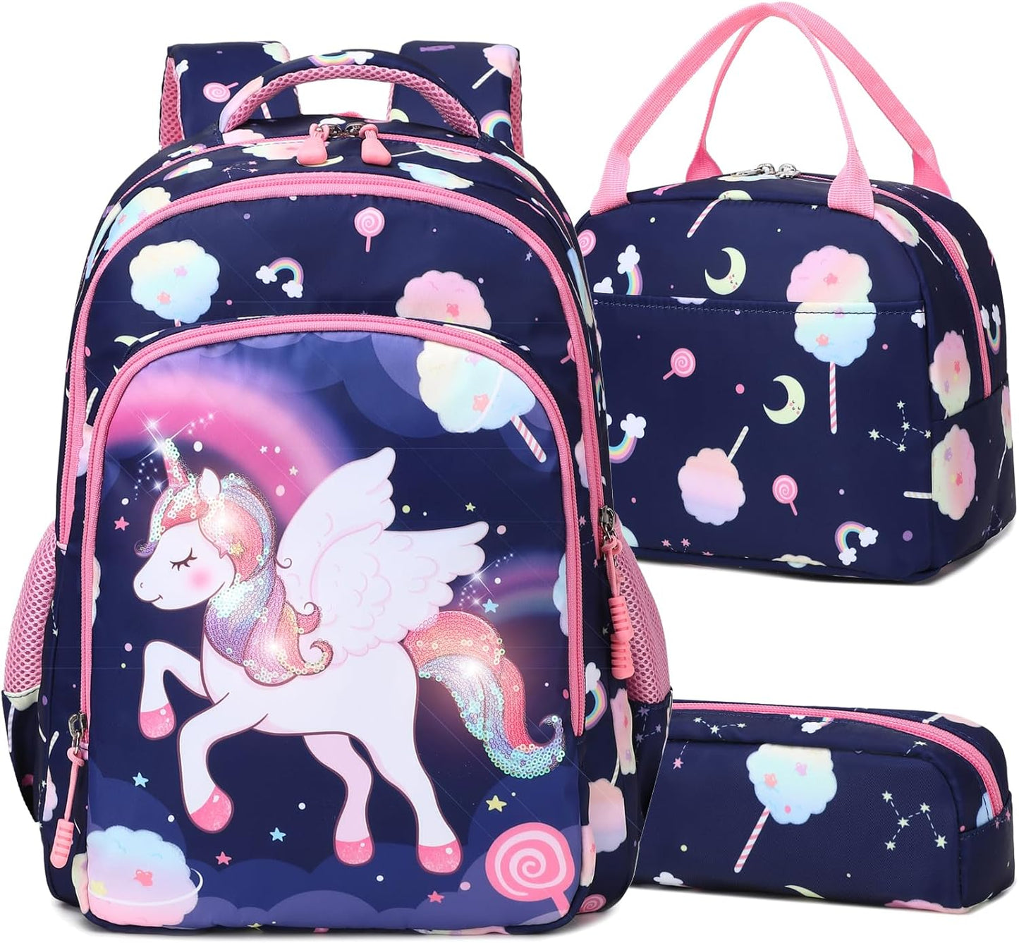 Meisohua Girls Backpack with Lunch Box 3 in 1 Set Kids Backpack for Girls Preschool Kindergarten Elementary School Backpack