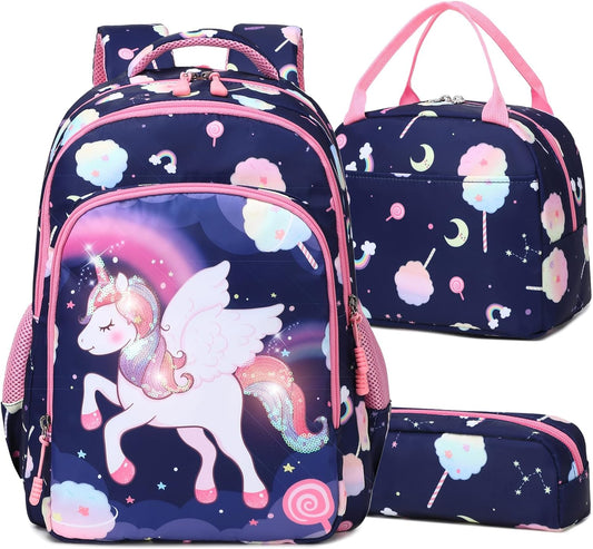 Meisohua Girls Backpack with Lunch Box 3 in 1 Set Kids Backpack for Girls Preschool Kindergarten Elementary School Backpack