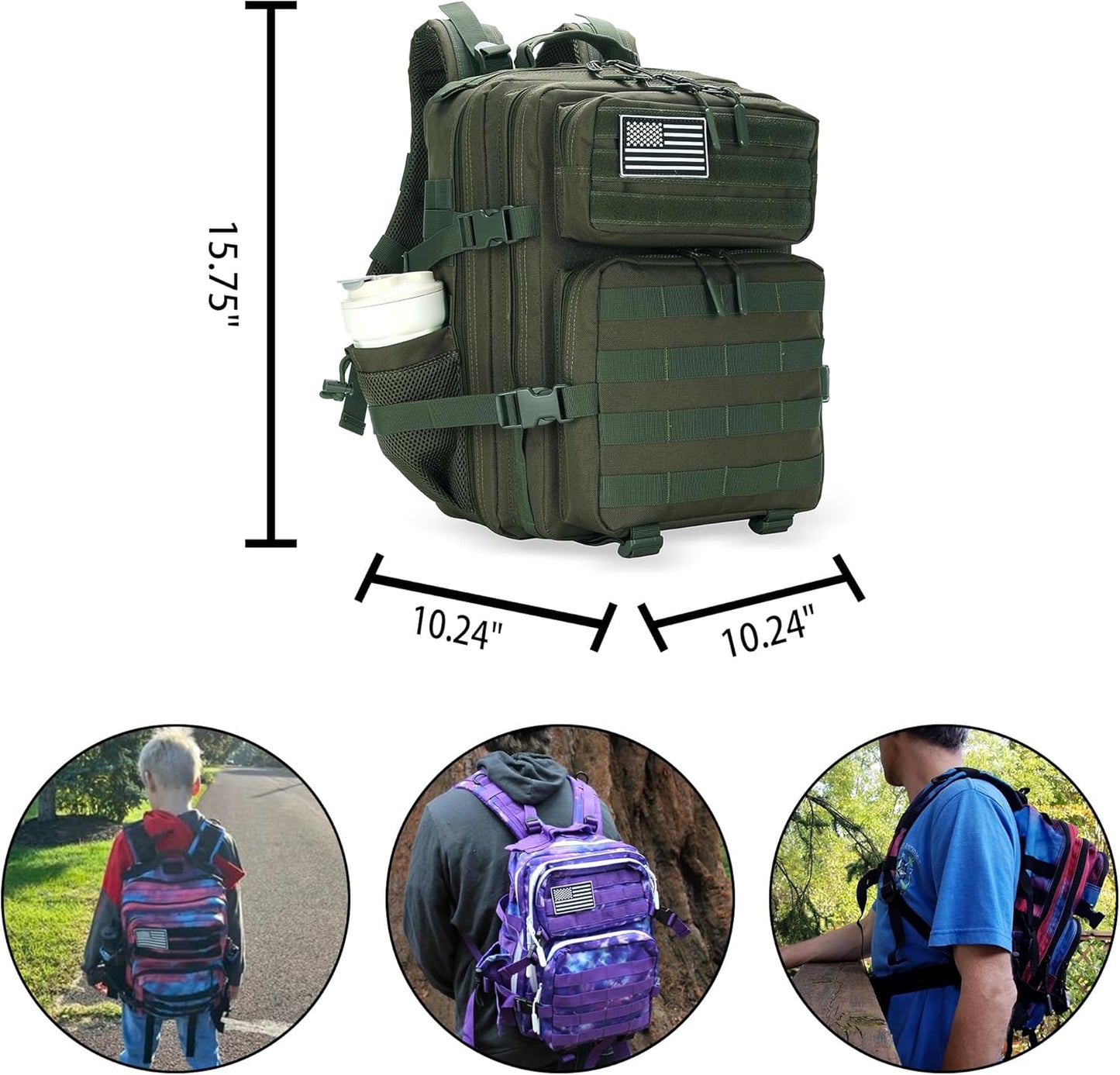 25L Military Tactical Backpack Small Army Assault Pack Molle Daypack for Men and Women for Work Travel Gym Outdoor Hiking Camping (Army Green)