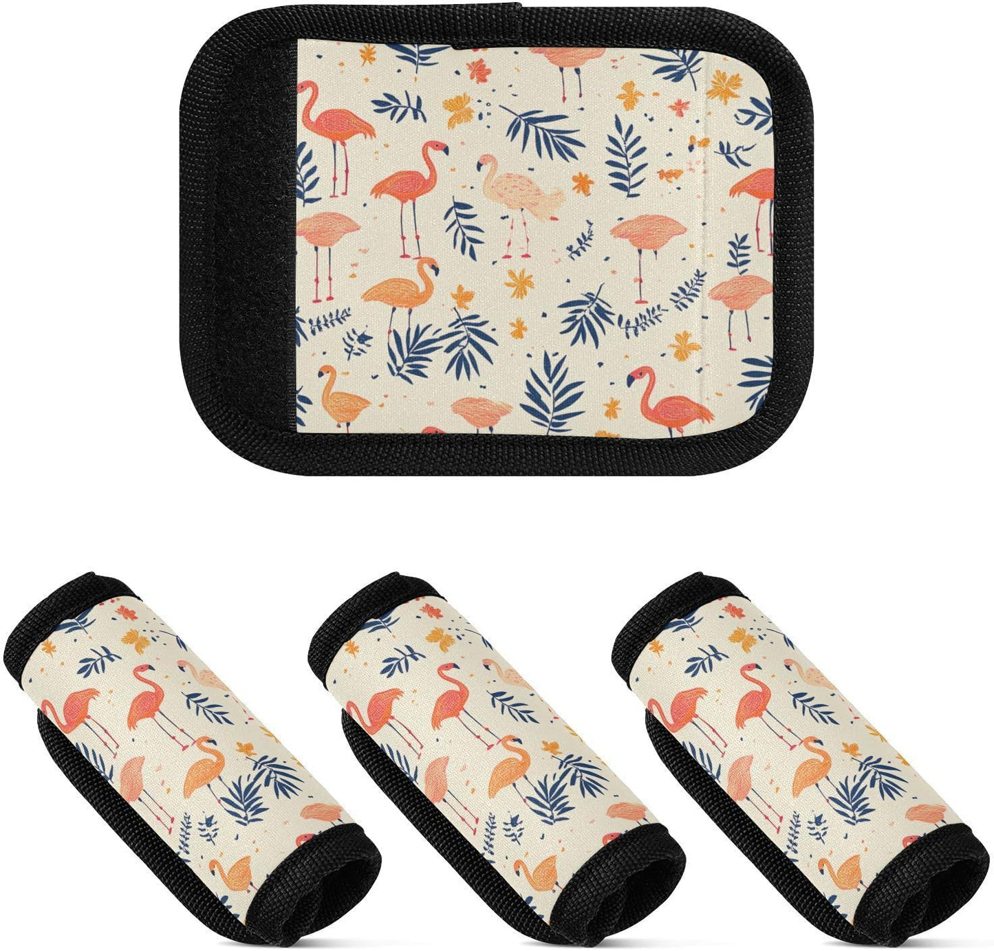 Flamingos and Palm Leaves Yellow 2 Pack Luggage Handle Wraps Covers for Suitcase Identifiers Bag Tags Travel Accessories