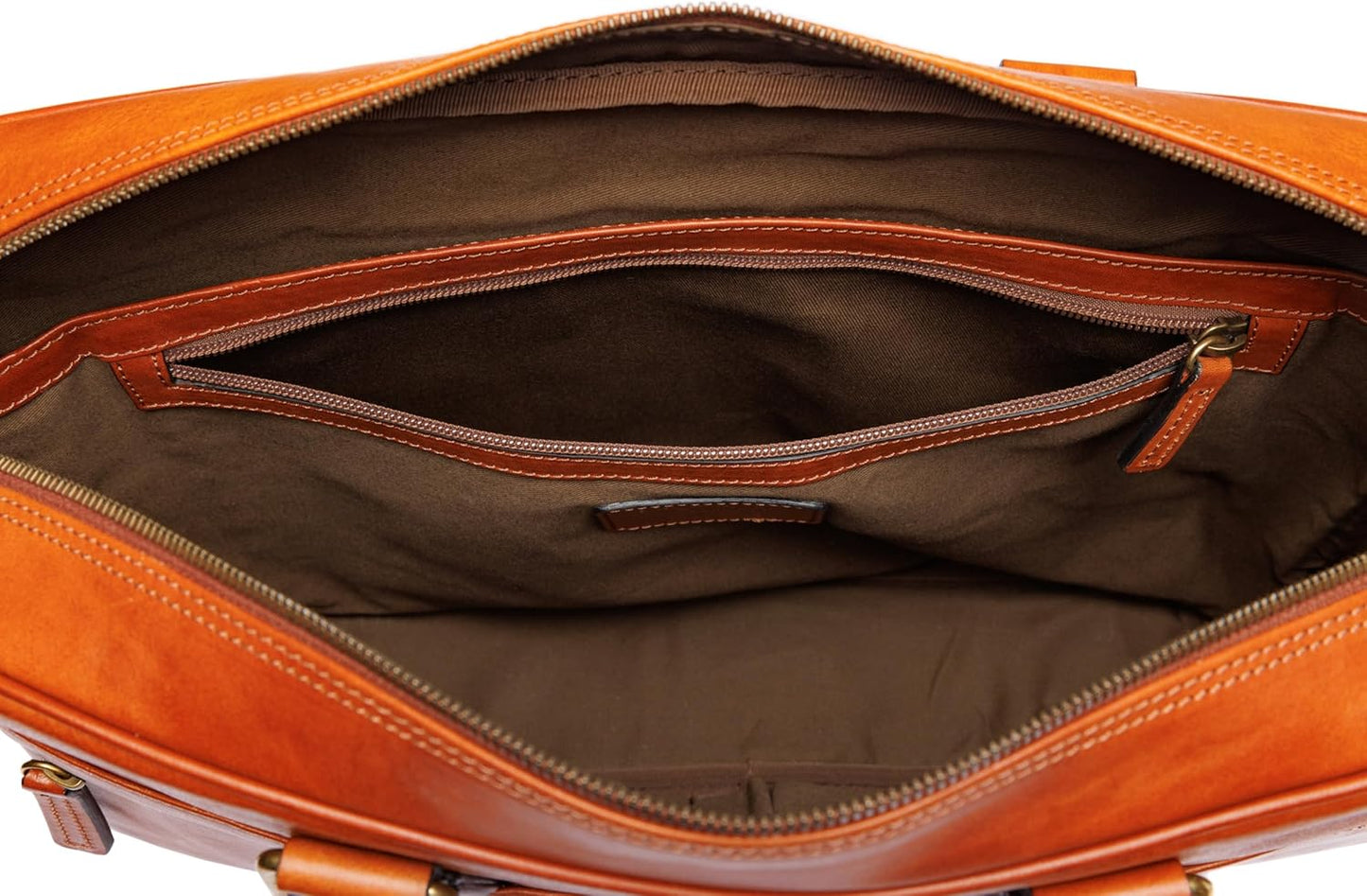 Bosca Real Leather Messenger Bag for Men - Dolce Italia Vegetable-Tanned Leather with RFID Pocket For Work & Travel - Fits 16" Laptops - Exterior Zipper Pockets, & Trolley Strap Amber Brown