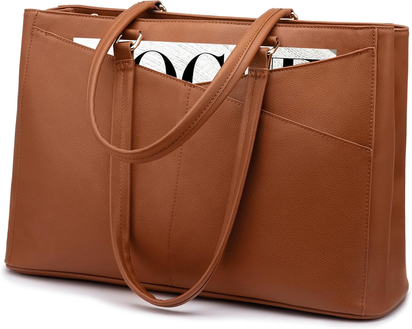 LOVEVOOK Laptop Bag for Women 17.3 Inch Tote Bags Waterproof Leather Briefcase Computer Women Business Office Work Bag,Brown