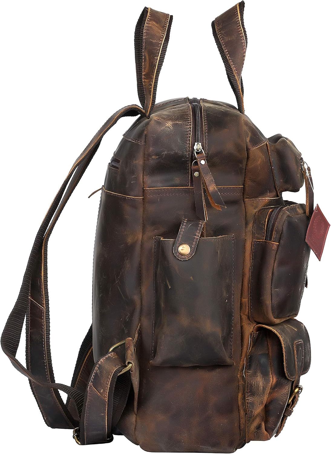 Vintage Buffalo Leather Backpack Multi Pockets Travel Bag for Men/Women