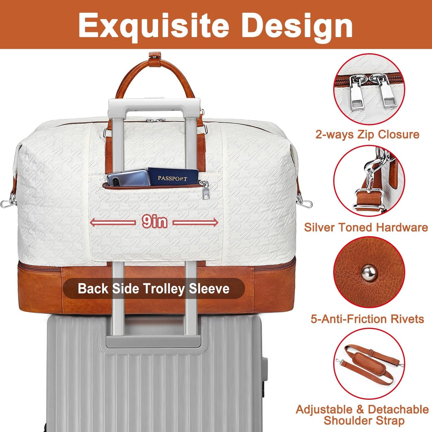 Travel Weekender Bag for Women, Overnight Bag with Shoe Compartment Oversized Travel Duffel Bag Carry On Tote 21"