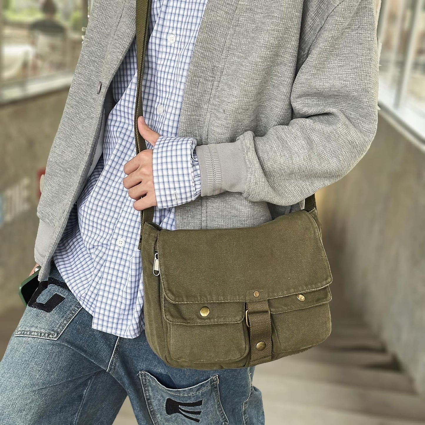 School Vintage Canvas Messenger Bag for Men Crossbody Shoulder Bag Satchel