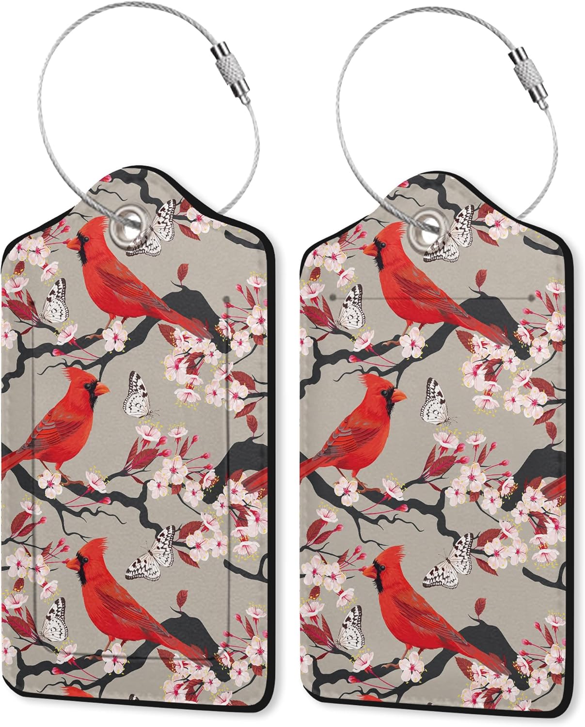 Red Cardinal Luggage Tags Set of 2 Leather Luggage Tags Privacy Cover Suitcase Label with Stainless Steel Loop for Women/Men Travel