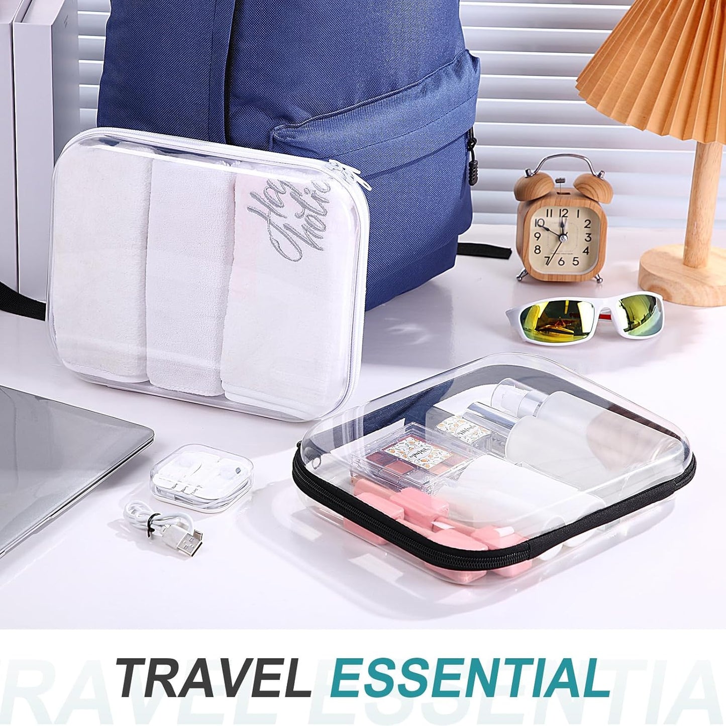 Hoolerry 4 Pcs Hard Clear Zipper Case Makeup Bags Plastic Pencil Pouch Transparent Storage Box