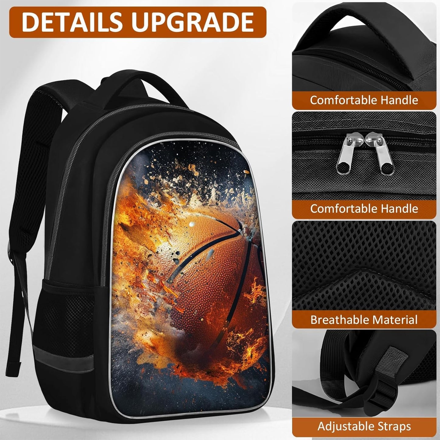 School Backpack for Boys - 4pcs Basketball Boys Backpack with Lunch Box Set for Kids Children Teens Elementary Middle School - 17″ Sport Bookbag Travel Back Pack for Age 6-18