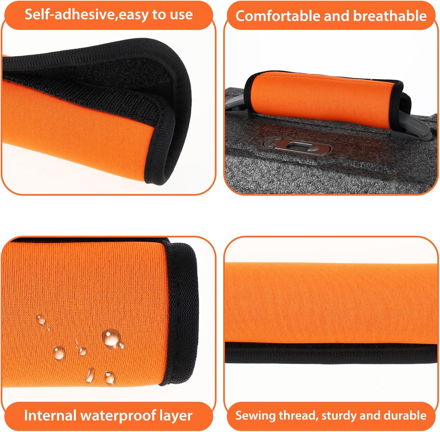 2Pack Luggage Handle Wrap for Suitcase Travel Essential Bright Orange Color Soft Luggage