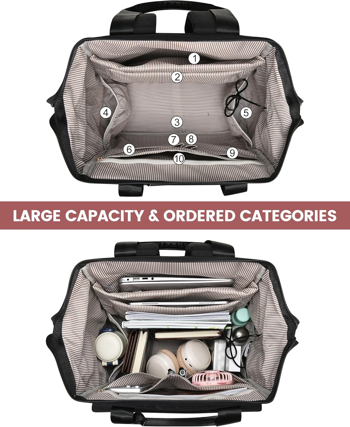 LOVEVOOK 18 Inch Laptop Backpack for Women, Large Capacity Travel Backpack with Organizer Bag, Waterproof Carry on Backpack Purse Work Bag with USB Port for College Teacher Nurse, 2PCS