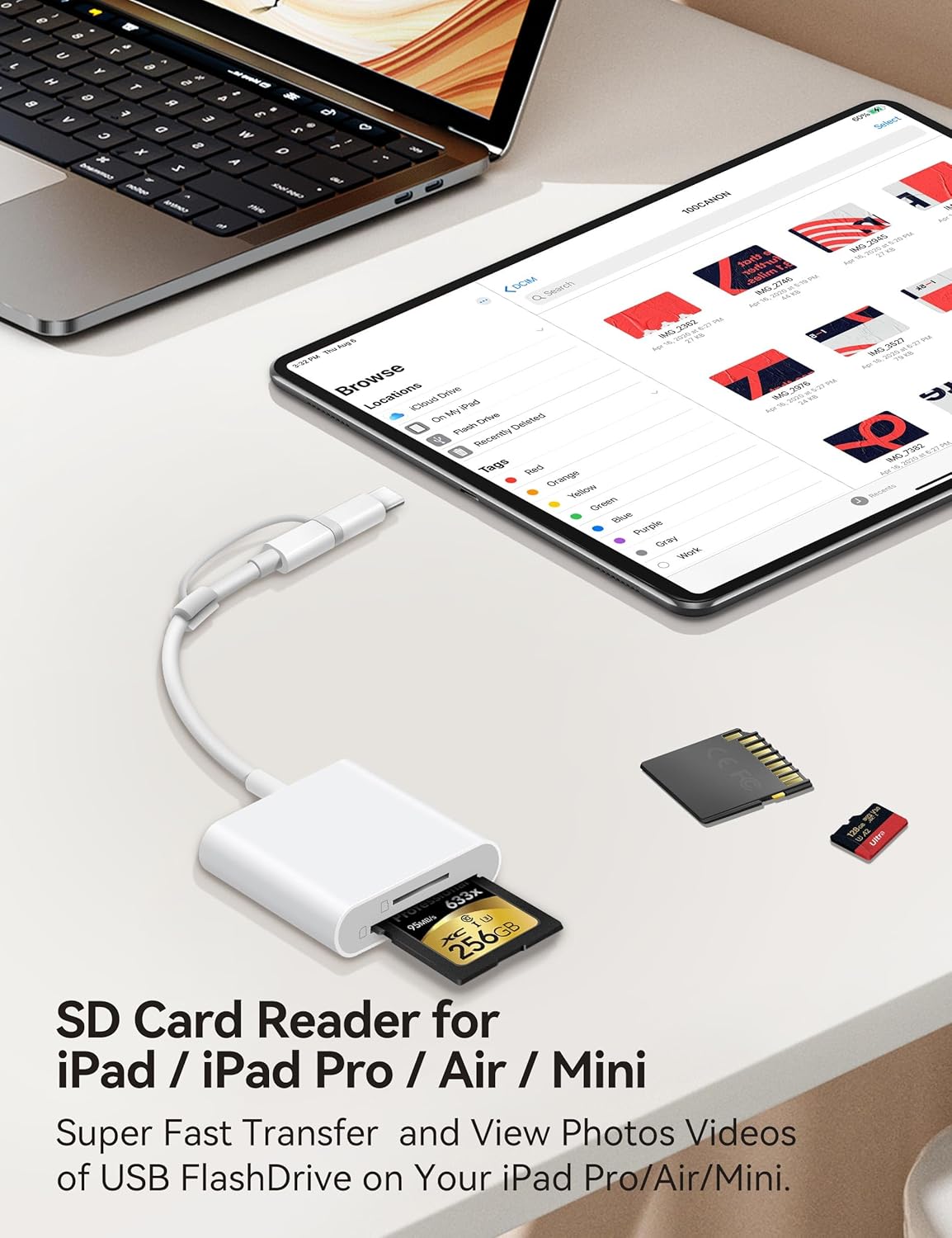 SD Card Reader for iPhone, SD Card Adapter with Lightening & USBC Dual-Connector for iPhone 5-14