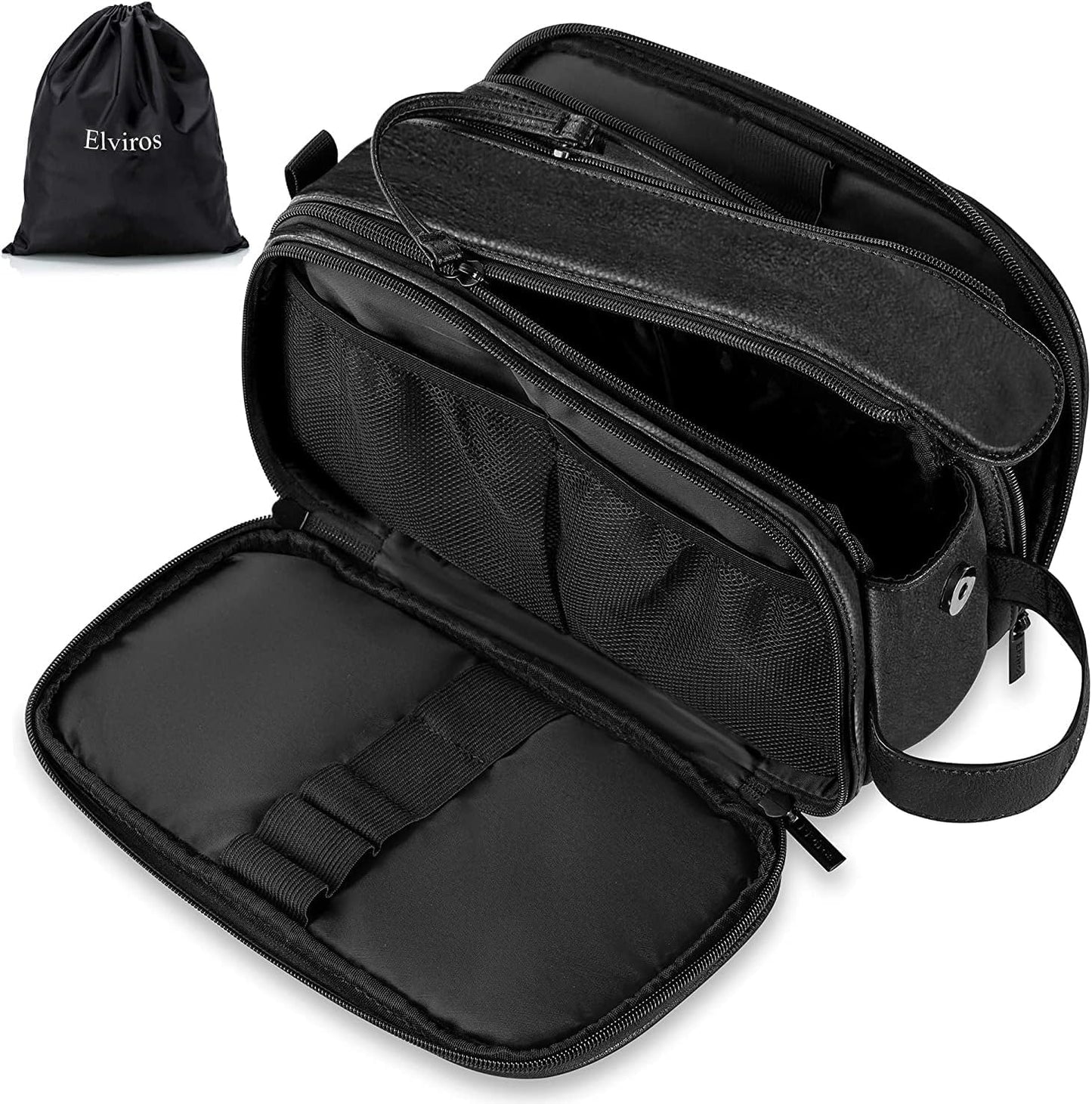 Elviros Travel Toiletry Bag for Men, Shaving Dopp Kit Water-resistant Bathroom Small Toiletries Organizer PU Leather Cosmetic Bags