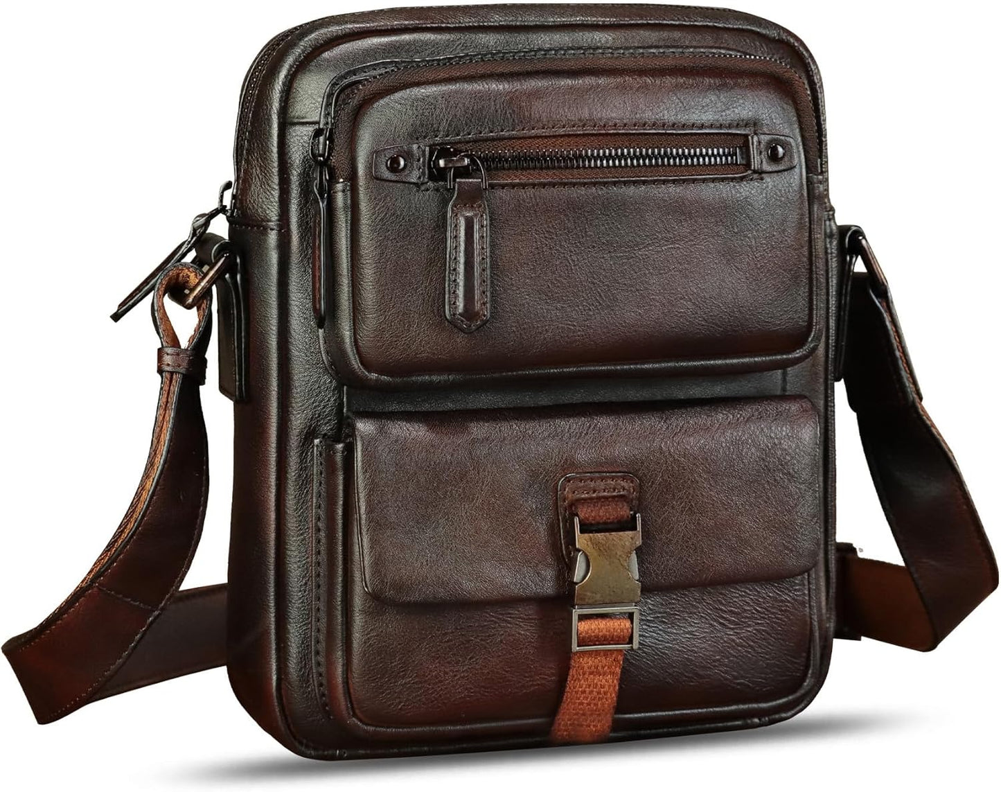 IVTG Genuine Leather Purse and Messenger Bag for Men Fashion Leather Shoulder Bags Briefcase Crossbody Satchel Bag with Strap