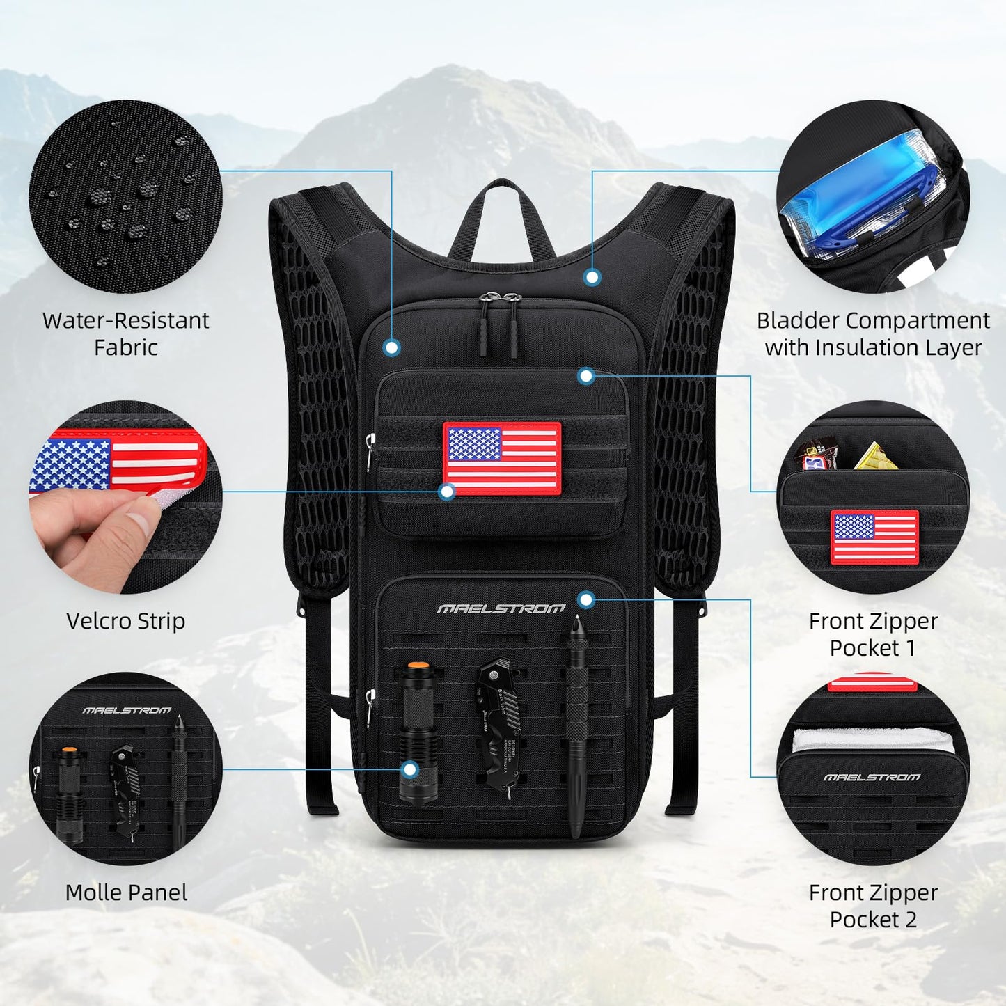 Maelstrom Tactical Hydration Backpack,Water Pack with 2L Water Bladder