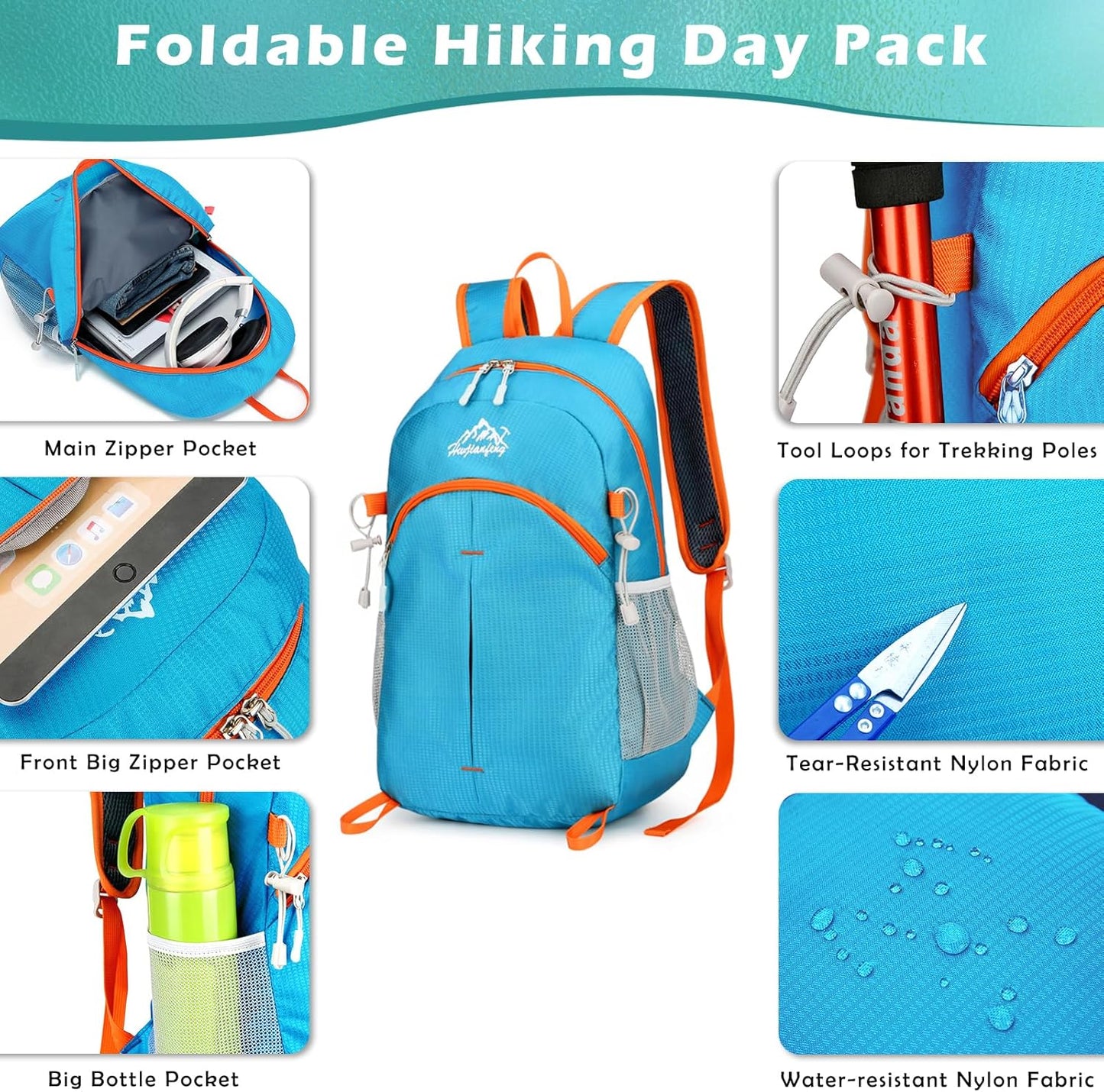 20L Small Hiking Backpack, Lightweight Foldable Daypack Water-resistant Travel Camping Packable Backpack