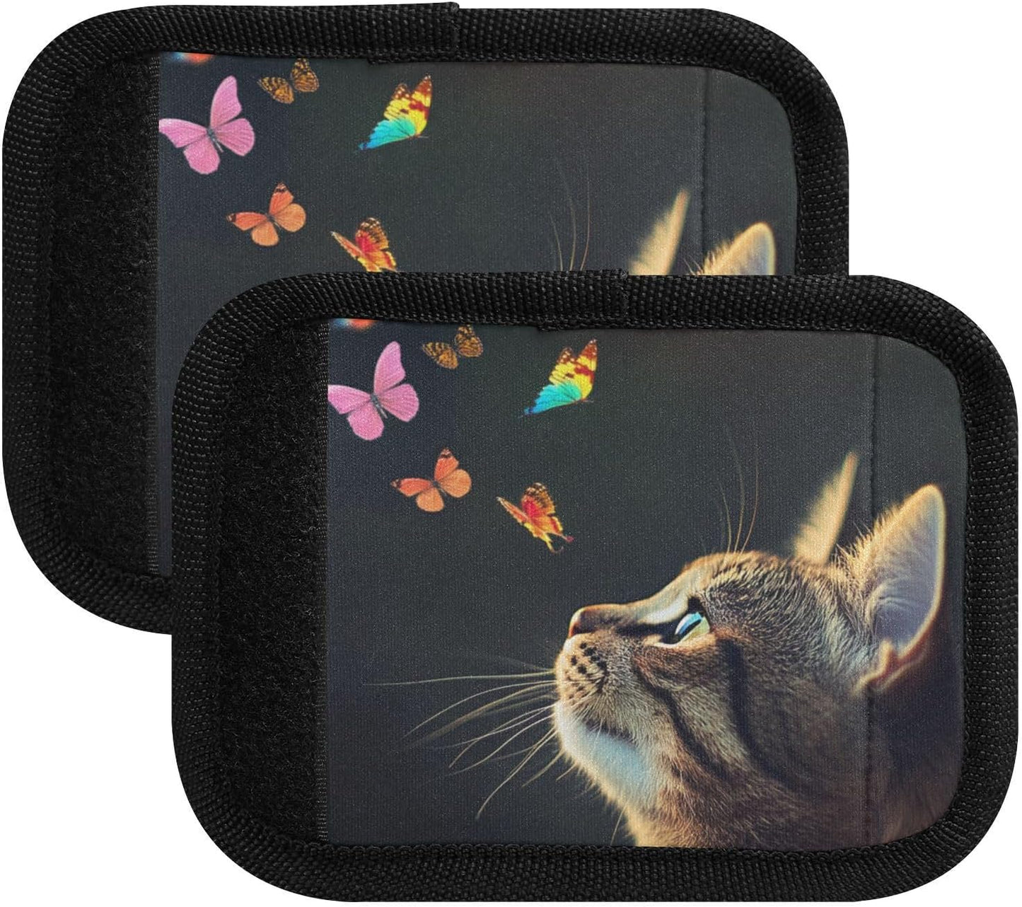 Bengal Cat Butterfly 4 Pack Luggage Handle Wraps Covers for Suitcase Identifiers Bag Tags Travel Accessories