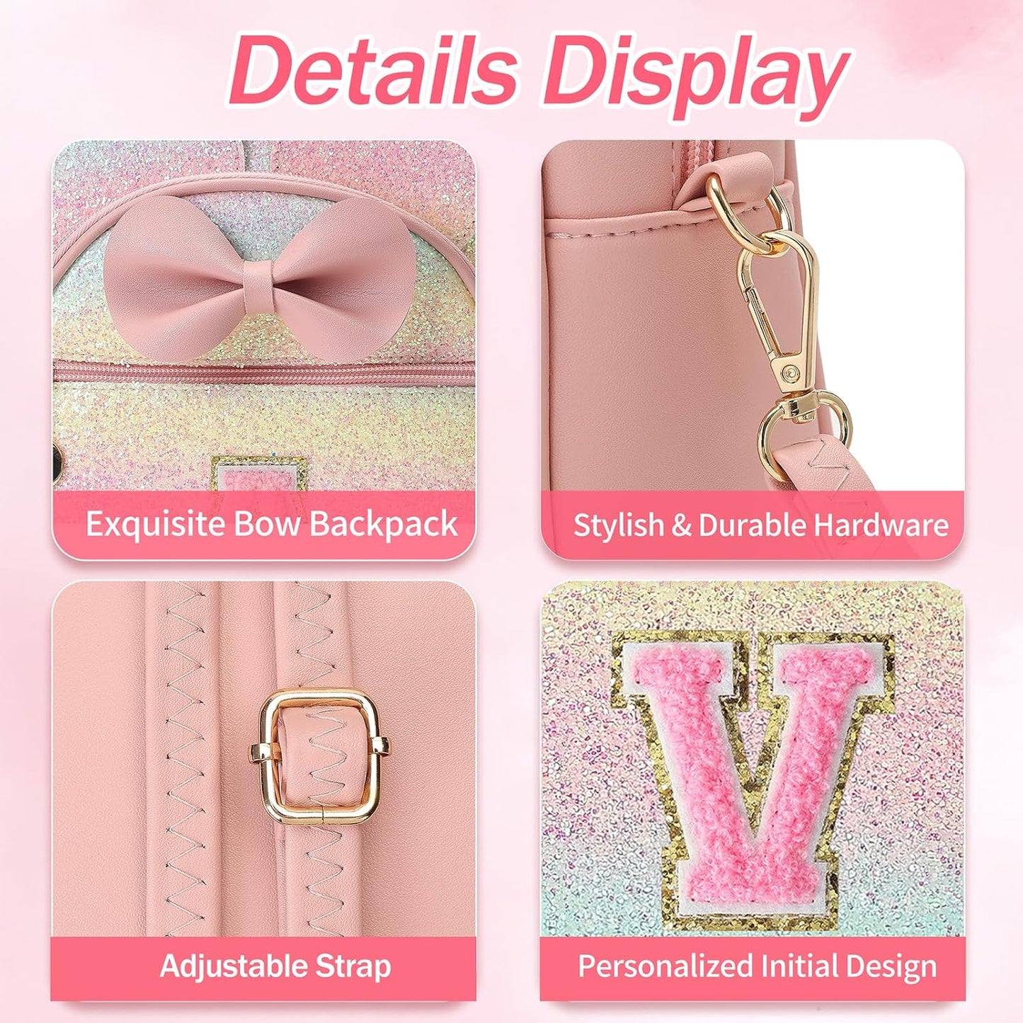 Christmas Birthday Gift for 2 3 4 5 6 7 8 9 10 Year old Girls Personalized Initial Mini Backpack Purse for Toddler Kids-Shine-V