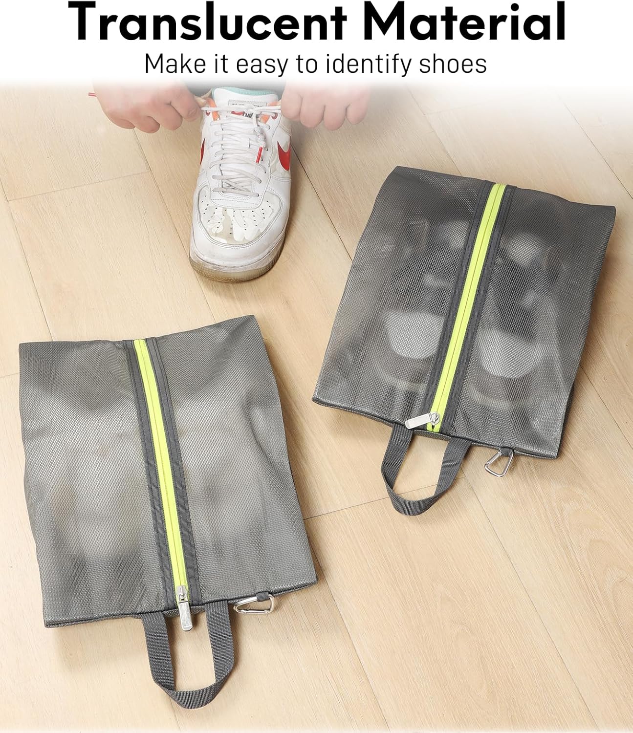 2 Pack Shoe Bags for Travel, Sneaker Bags, Waterproof Travel Shoe Bags with Zipper for Packing, Golf Shoe Dust Bags for Man and Women, X-Large, Grey