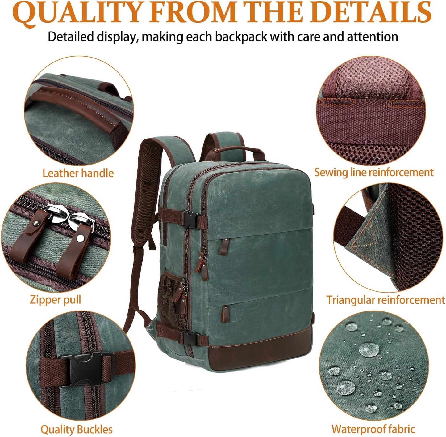 Travel Backpack for Men Carry On Backpack Flight Approved Personal Item Backpack, 18.4 inch Laptop Backpack Casual Daypack Weekender Business Hiking Backpack, Dark Green