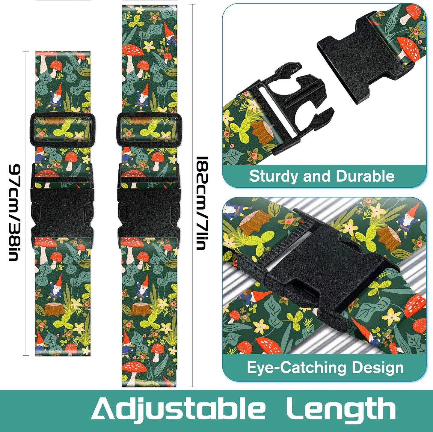 Slohif Luggage Straps for Suitcases Travel Belt Accessories Luggage Connector Identifiers 2 Pack Over Handle with Buckle Unique Nylon Adjustable Strap for Sleeping Bag Car Seat Mushrooms
