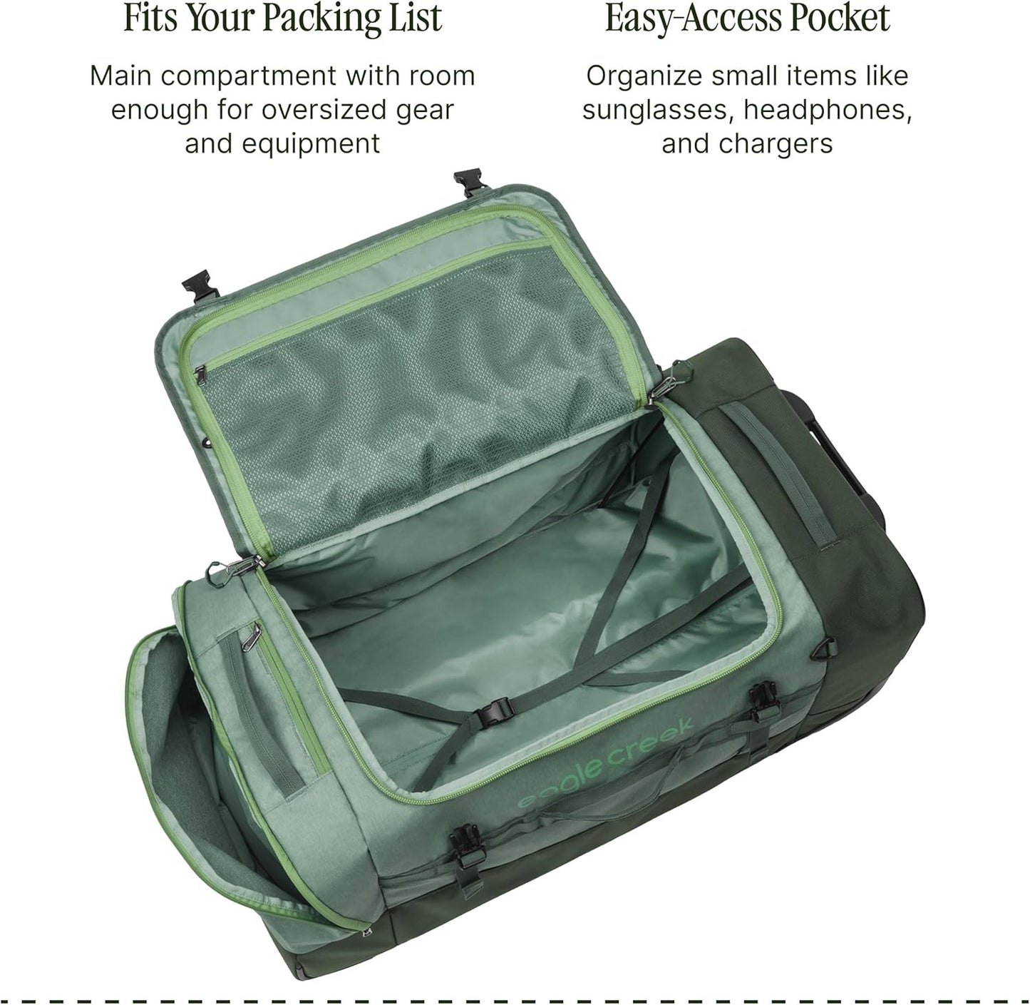 Eagle Creek Cargo Hauler XT Wheeled Duffel - Wheeled Backpack Duffel - Deployable Backpack Straps - Lockable U-Lid & Easy Access Compartment - 32" - Duck Green