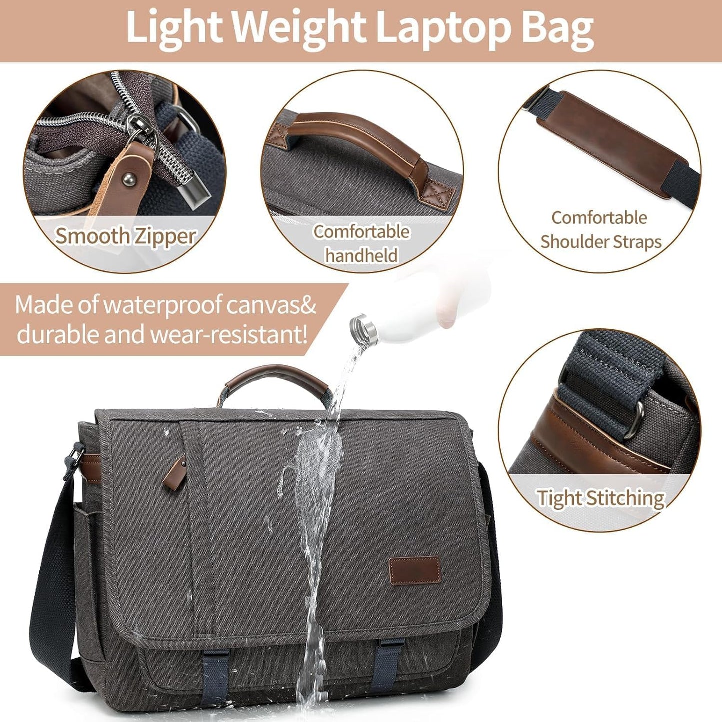 Canvas Messenger Bag for Men Waterproof Business Bags for Men Vintage Canvas Laptop Bag