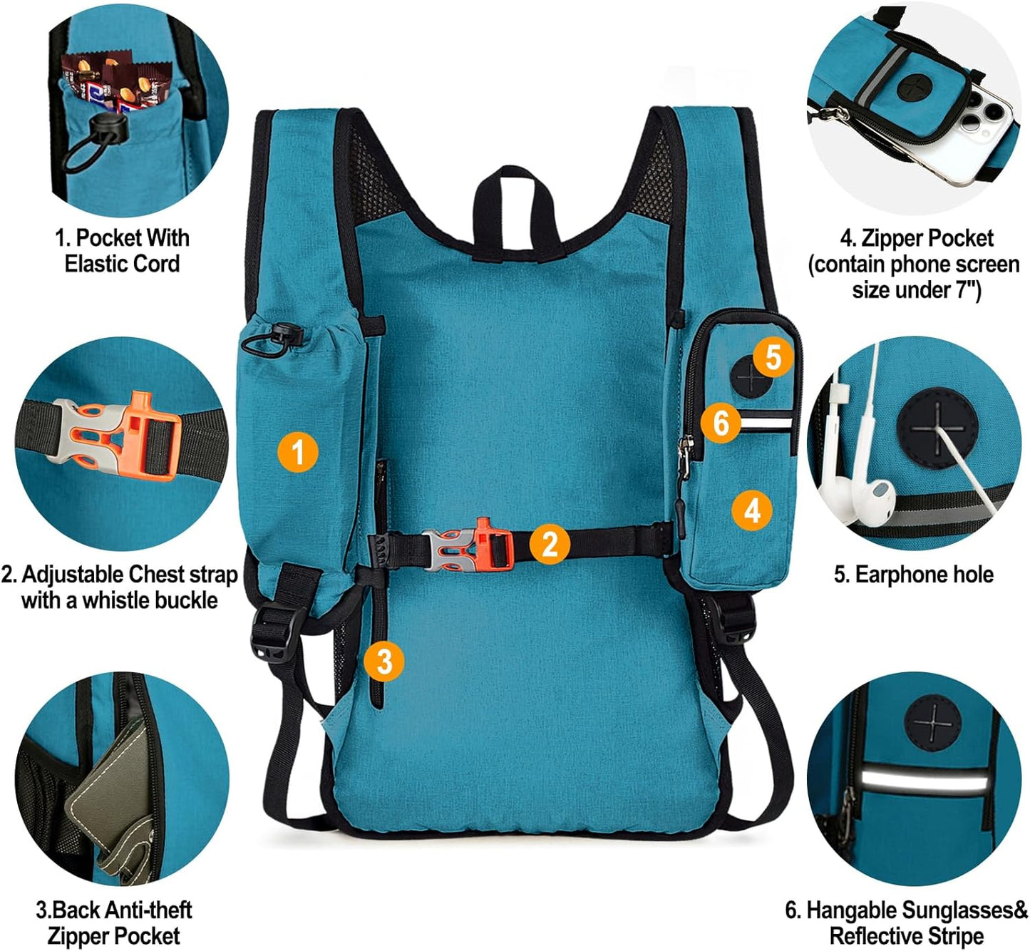 Seektop 15L Small Hiking Backpack for Women Men, Lightweight Hiking Packable Daypack with Phone Pocket for Travel Camping (Teal Blue, 15L)