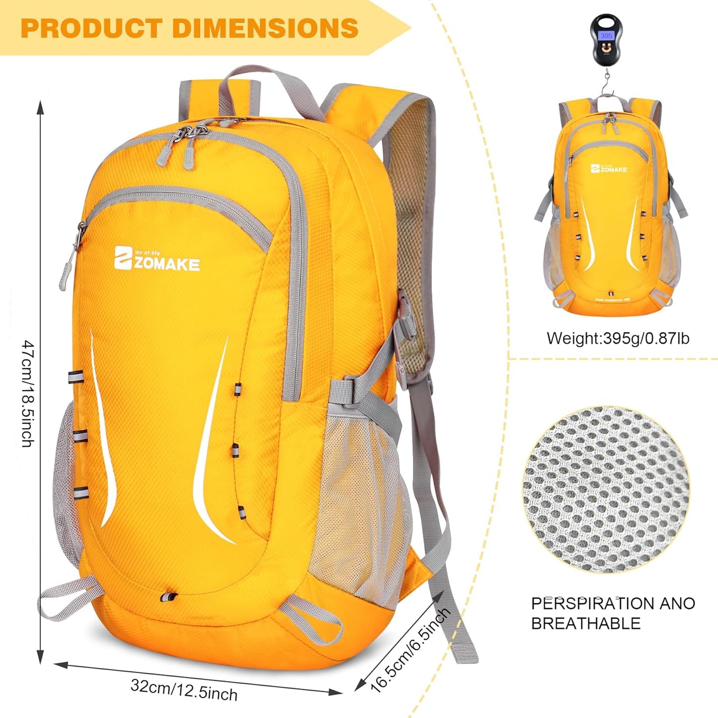 ZOMAKE Lightweight Packable Backpack 35L, Foldable Backpacks Water Resistant Collapsible Light Daypack for Hiking