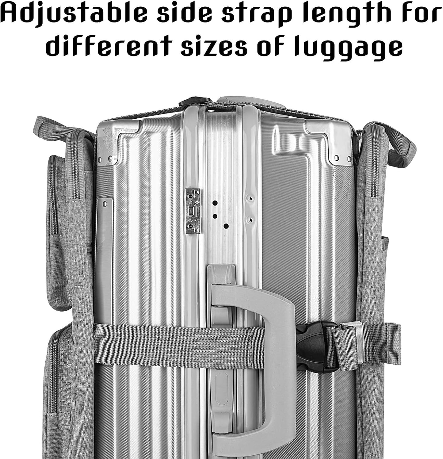 Add-a-Bag Luggage Strap – Adjustable Over Luggage Organizer for Hanging Extra Bag, Hands-Free Multi Travel Accessory for Business Trips & Vacations, Fits Most Suitcases & Laptop (Gray-3)