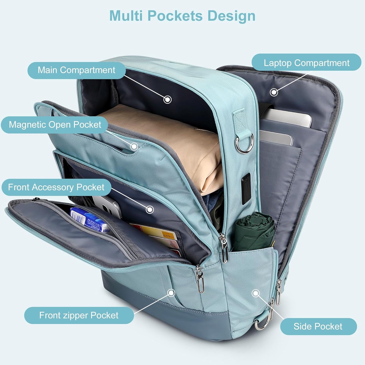 PIJUSHI Laptop Backpack for Women Men Personal Item Travel Backpack Convertible Carry on Bag Flight Approved(PE042 Teal Blue)