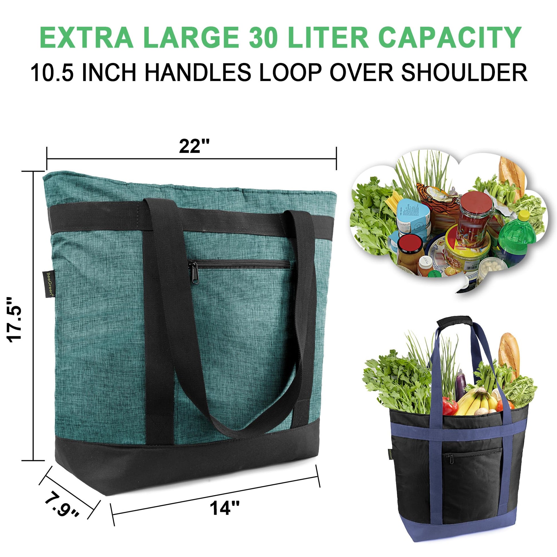 BeeGreen Cooler Bag Soft Insulated Tote for Beach Travel Grocery Shopping Lunch Portable Large Ice