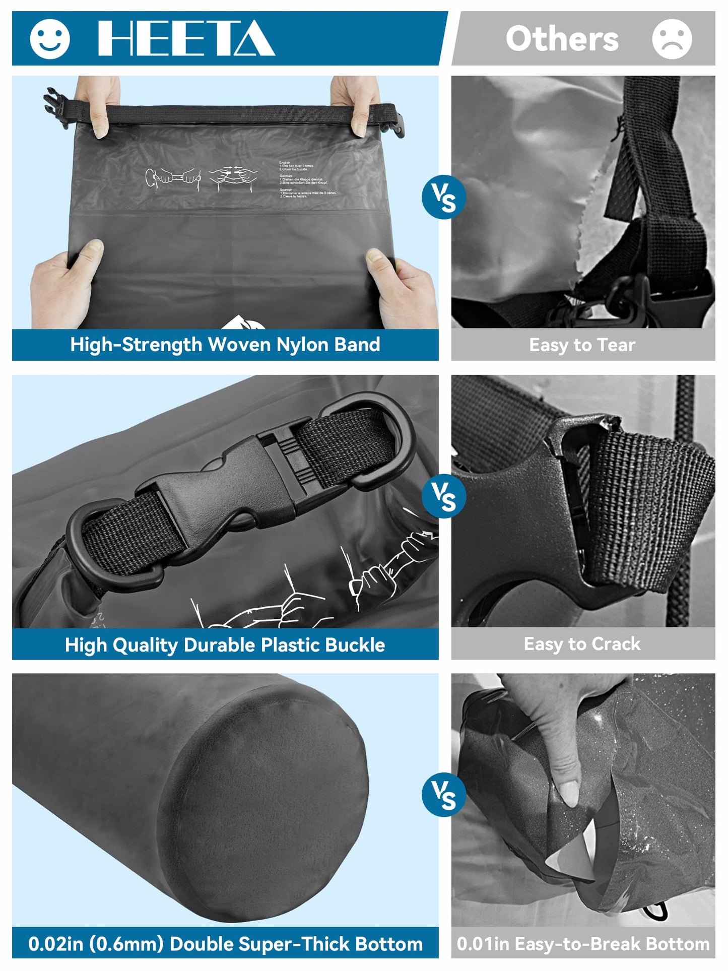 HEETA Dry Bag Waterproof for Women Men, Roll Top Lightweight Dry Storage Bag Backpack with Phone