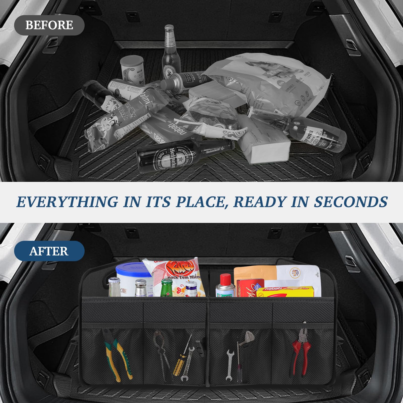 Femuar Car Trunk Organizer with Large Capacity Waterproof Car Accessories for Women & Men
