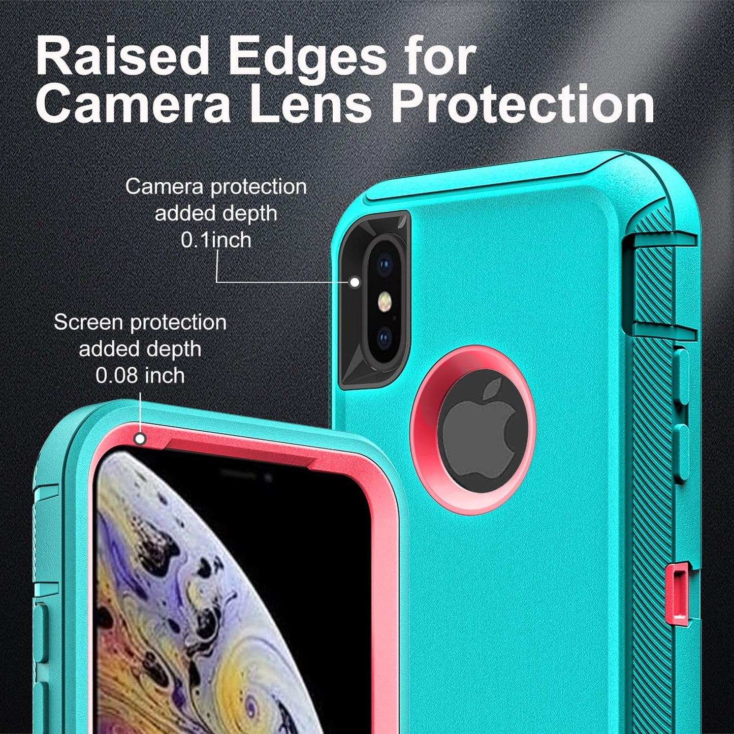 for iPhone Xs Max Case, Military Grade 3 in 1 Heavy Duty Shockproof/Drop Proof/Dust Proof Case with 2Pcs Tempered Glass Screen Protector (Aqua Blue/Pink)