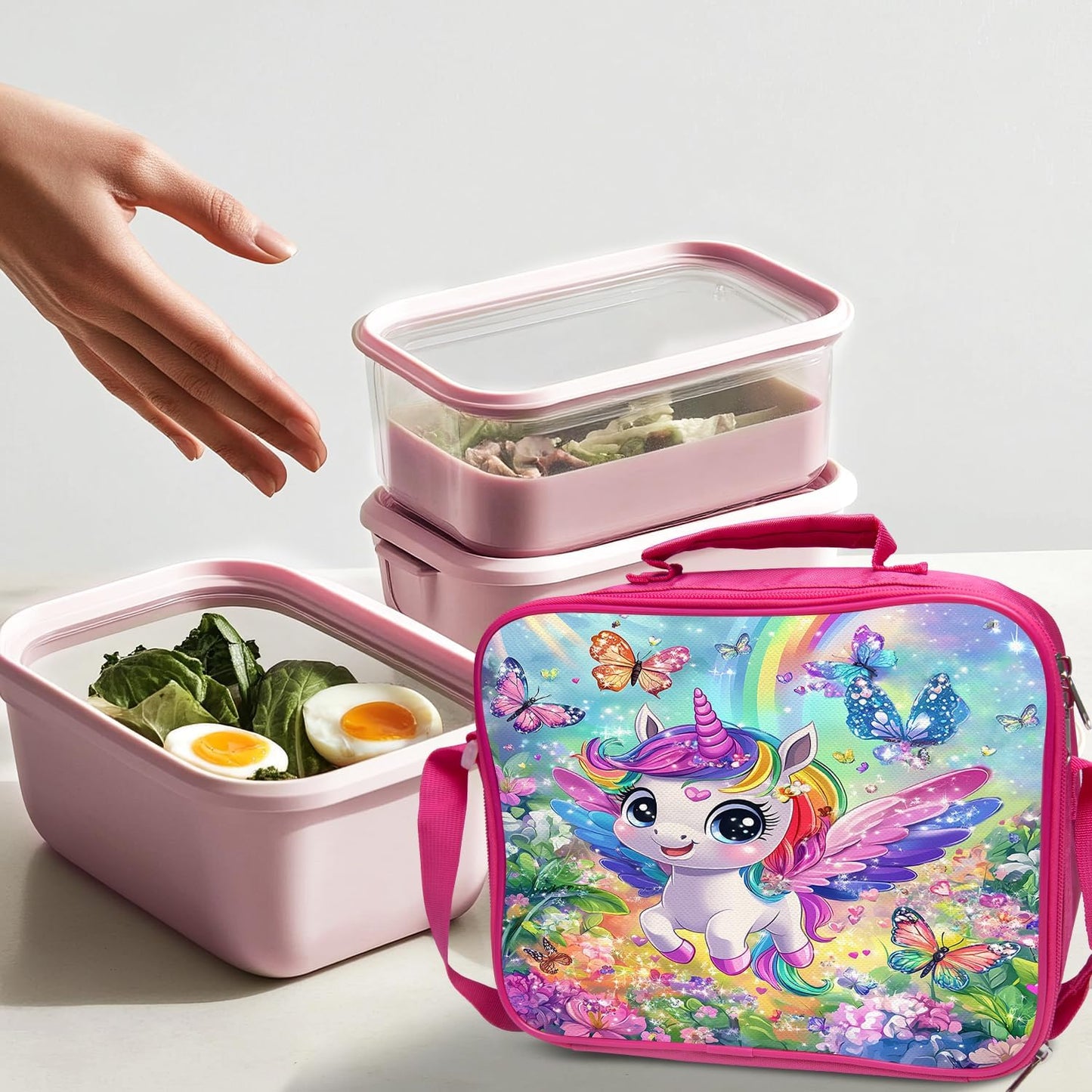 Unicorn Backpack Colorful School Bag 3PCS Backpack 16 Inch with Lunch Bag Set Lightweight for Teen Boys Girls Kids Elementary Middle School