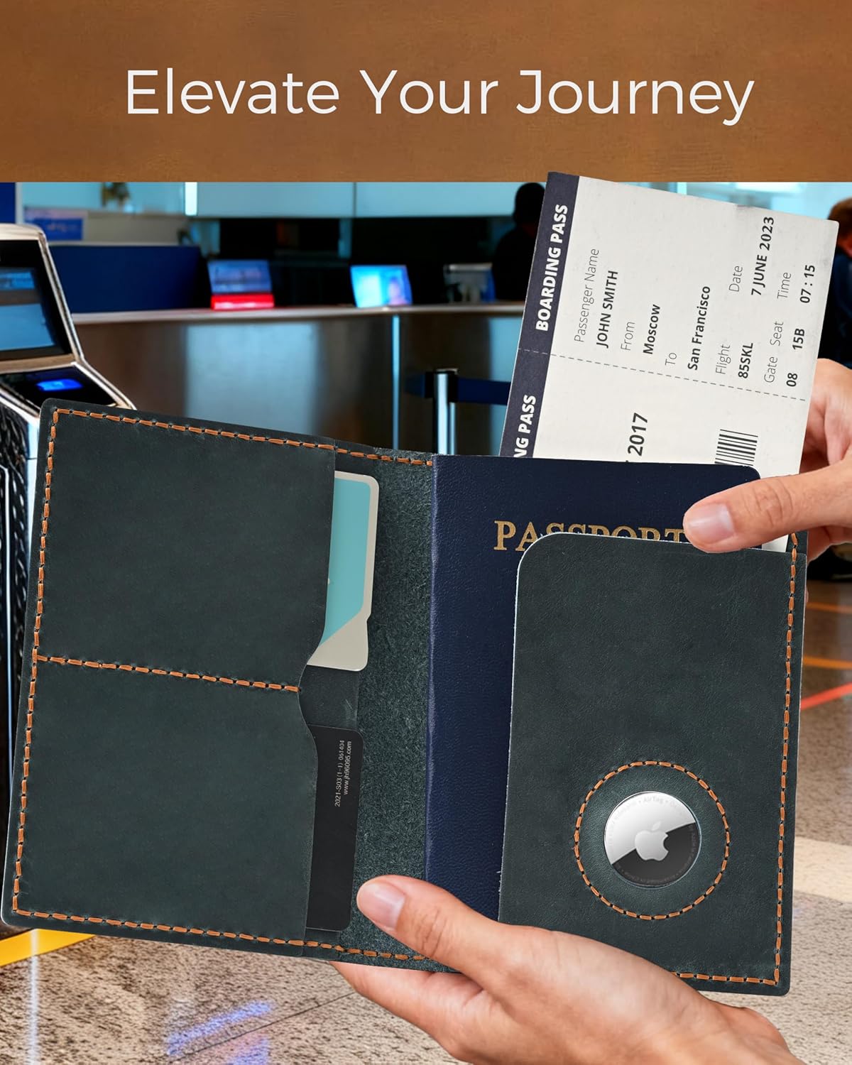 Passport Holder for Travel, Airtag Genuine Leather Passport Holder, Passport Cover Wallet Case for Women Men, Travel Essentials Gift, Blue