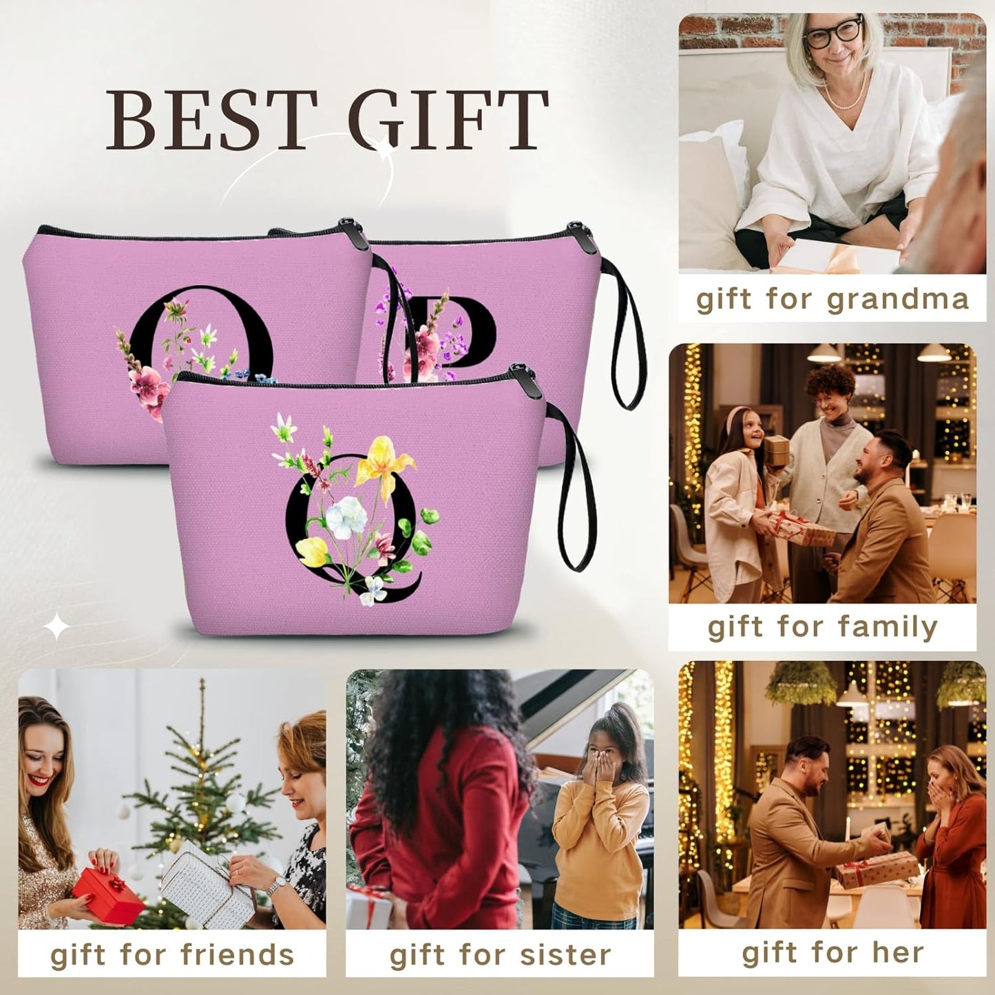 Birthday Thank You Appreciation Monogrammed Gifts for Mom Aunt Teacher Sister Friend Coworkers Bride Bridesmaid Makeup Cosmetic Bag with Mirror Mothers Day Christmas Graduation Q
