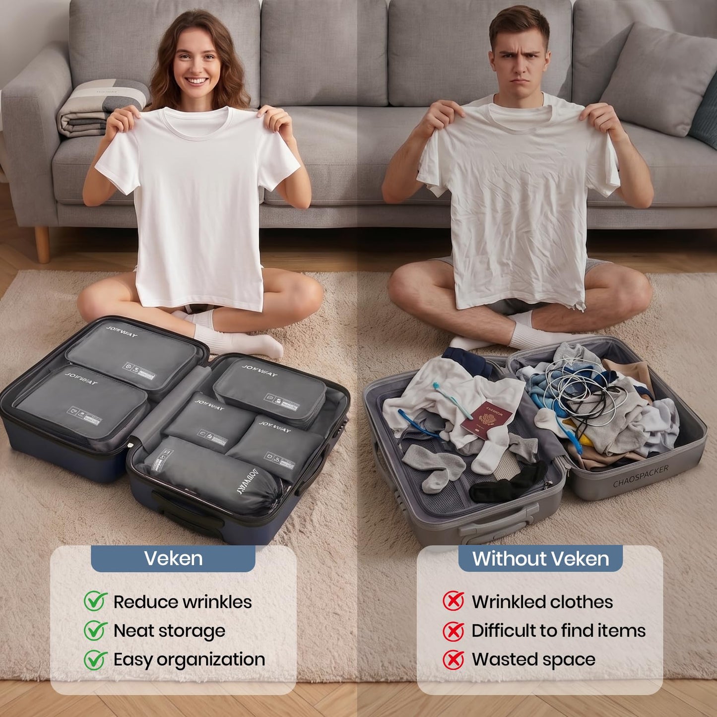 Joyway 6 Set Packing Cubes for Travel, Lightweight Luggage Organizer Bags for Suitcases, Travel