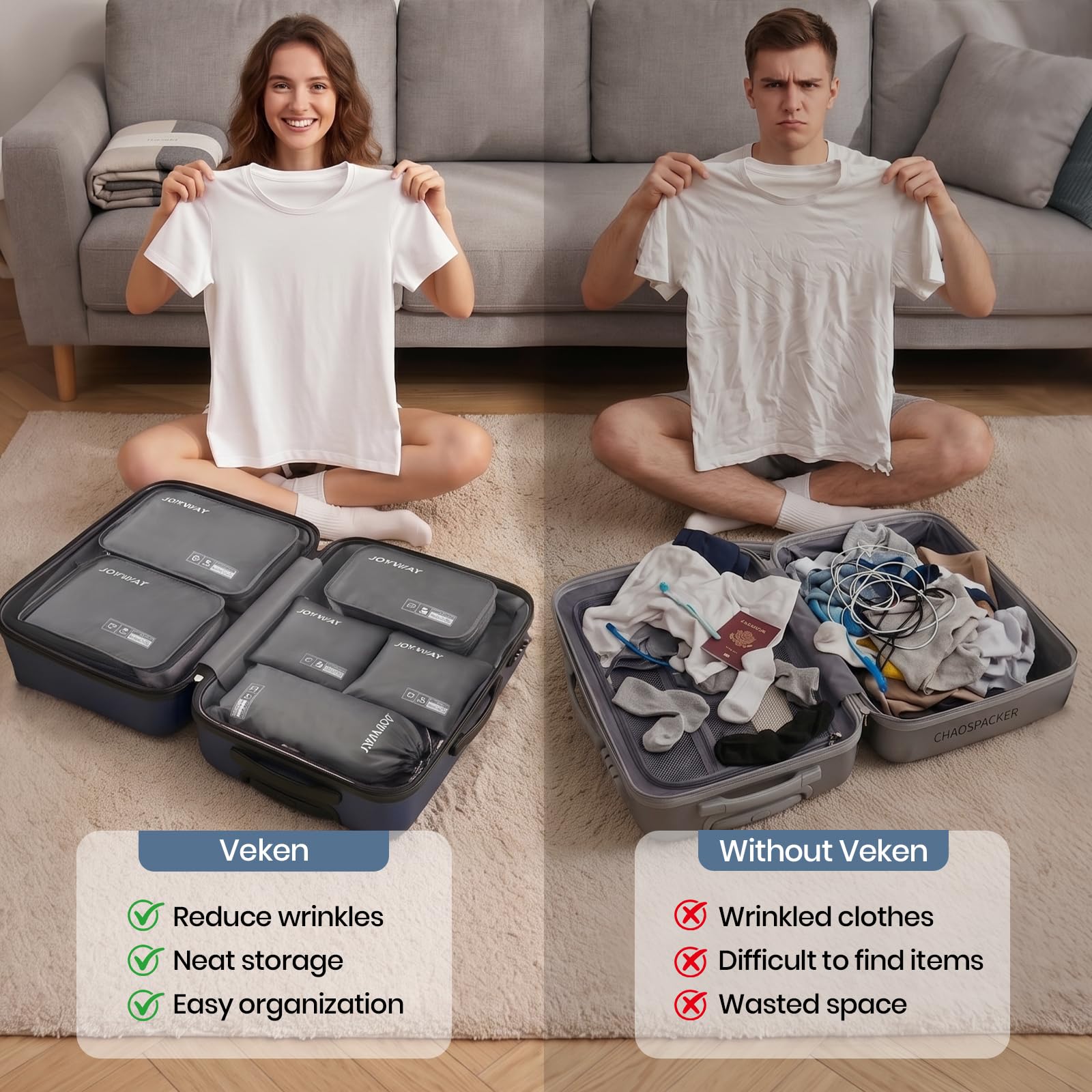 Joyway 6 Set Packing Cubes for Travel, Lightweight Luggage Organizer Bags for Suitcases, Travel