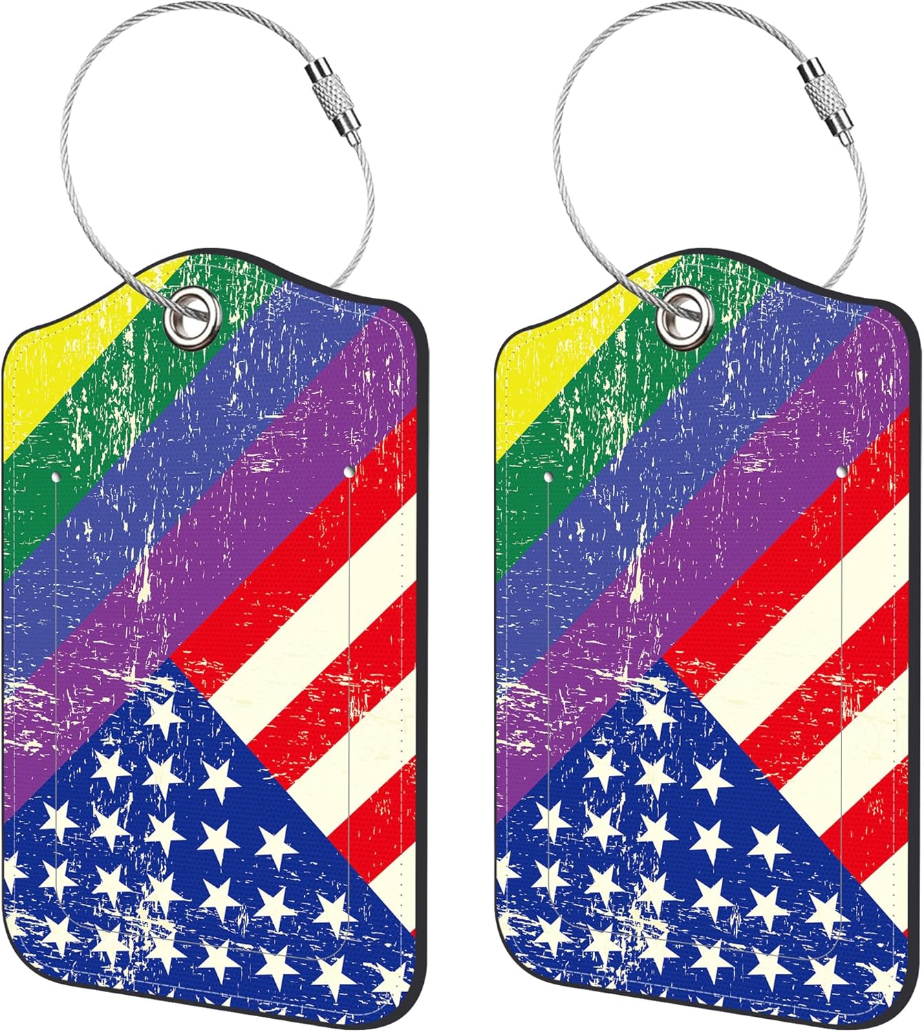 2 Pack Luggage Tags for Suitcase,Gay Flag PU Leather Idea Baggage Tag with Name Labels Privacy Cover Metal Ring Men and Women Travel Cruise Labels