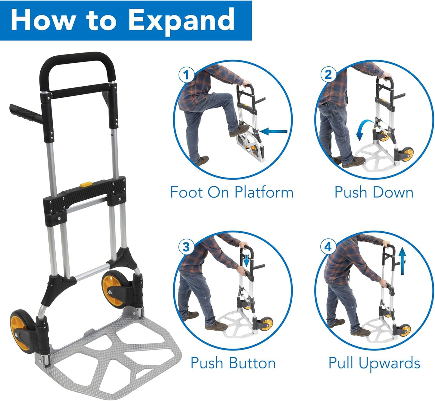 Mount-It! Folding Dolly, Aluminum Trolley, Industrial Grade Heavy Duty 440 Lb Capacity Hand Truck with Durable Rubber Wheels, Ergonomic Telescoping Handle for Indoor Outdoor, Foldable & Moving Dolly